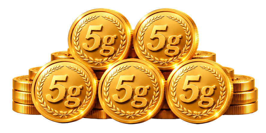 10 gold coins, 5 grams each